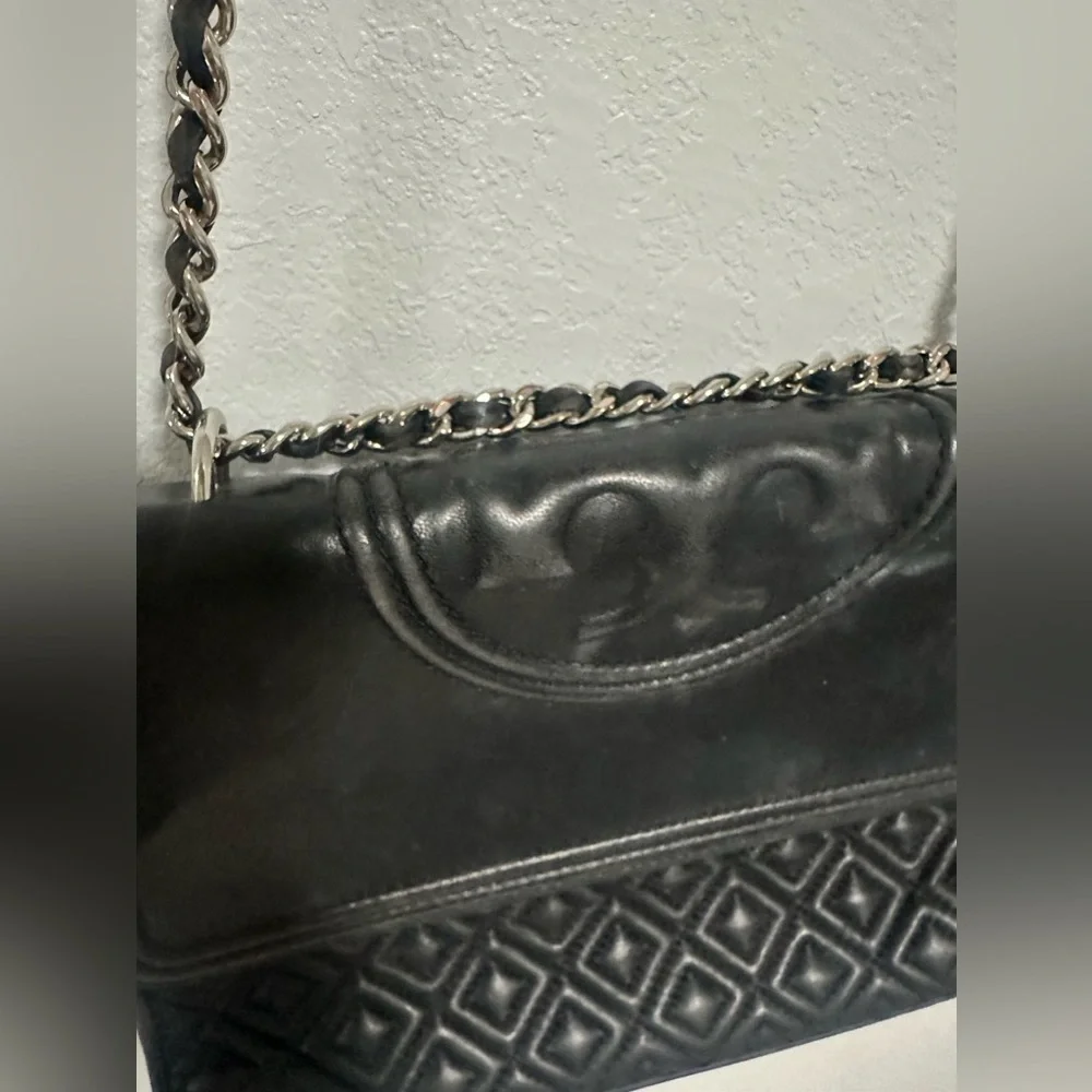 Tory Burch Fleming Shoulder Bag Black/silver Crossbody Chain Strap